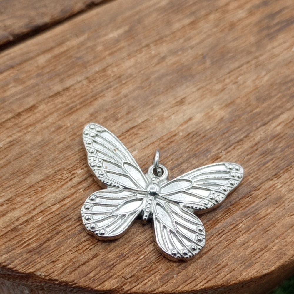 Silver Tone Soaring Butterfly Charm Pendant P245